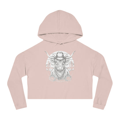 Pale Pink hoodie with white highland cow and desert landscape graphic design on a white background #palepink