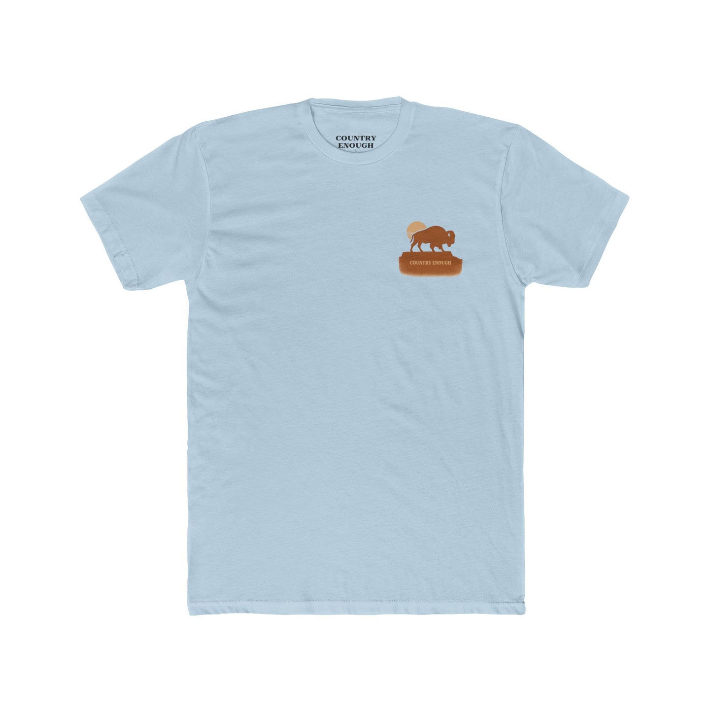 Light Blue t-shirt with graphic of bison atop a plateau and the sun behind #lightblue