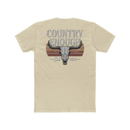 Cream t-shirt with vintage retro graphic of a bull skull and words country enough EST 2025 #cream