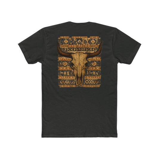 Vintage Black t-shirt with bull skull and aztec pattern graphic #vintageblack