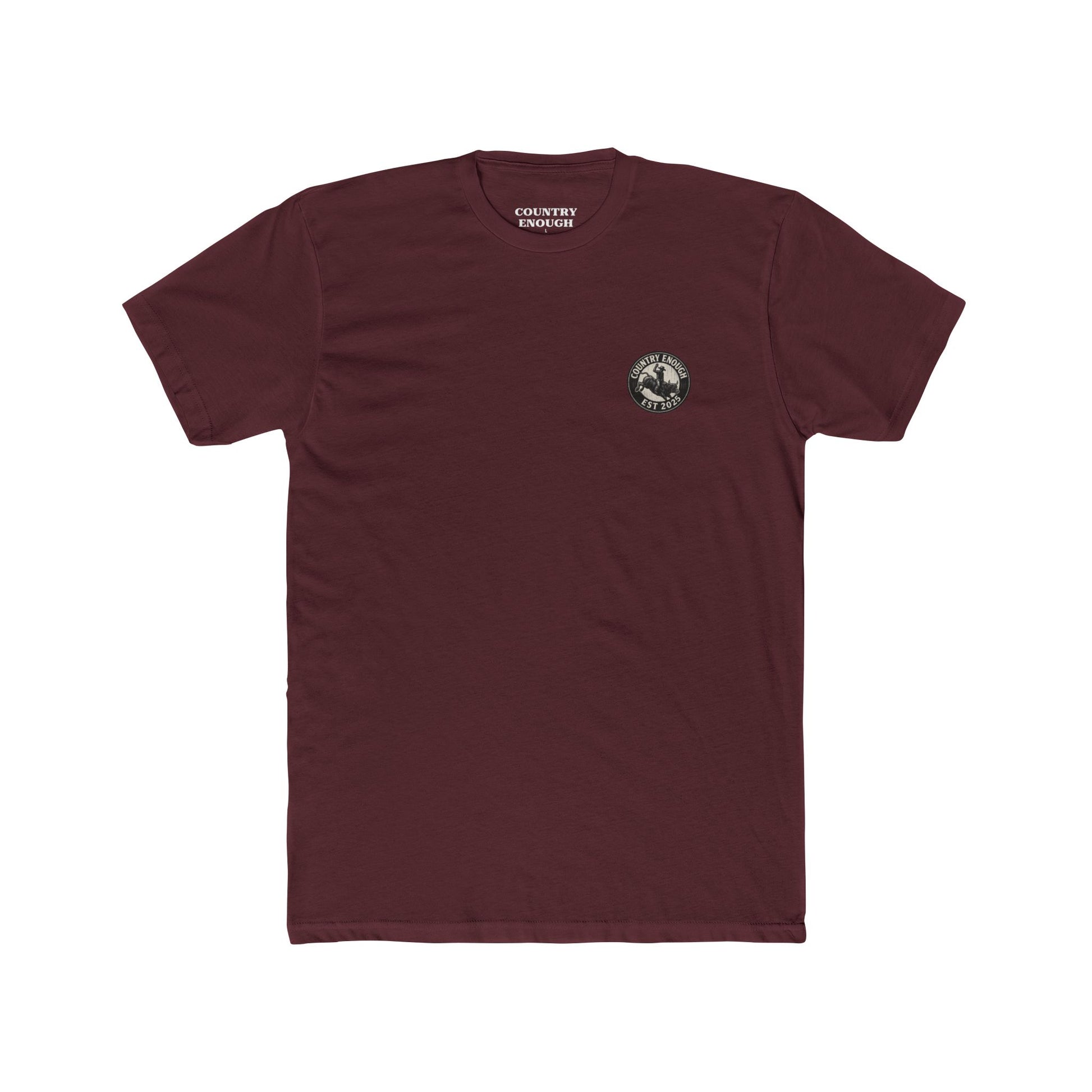 Maroon t-shirt with circular graphic of a bucking bull with rider and the phrase honky tonkin' kind night #maroon