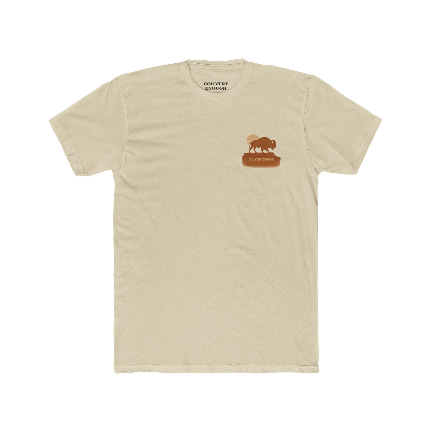 Cream t-shirt with graphic of bison atop a plateau and the sun behind #cream