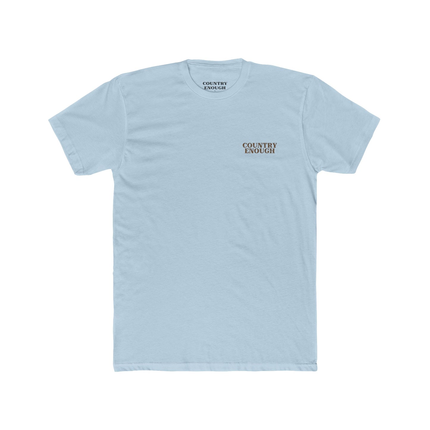 Light Blue t-shirt with graphic design of a buck in the woods and words roam wide #lightblue