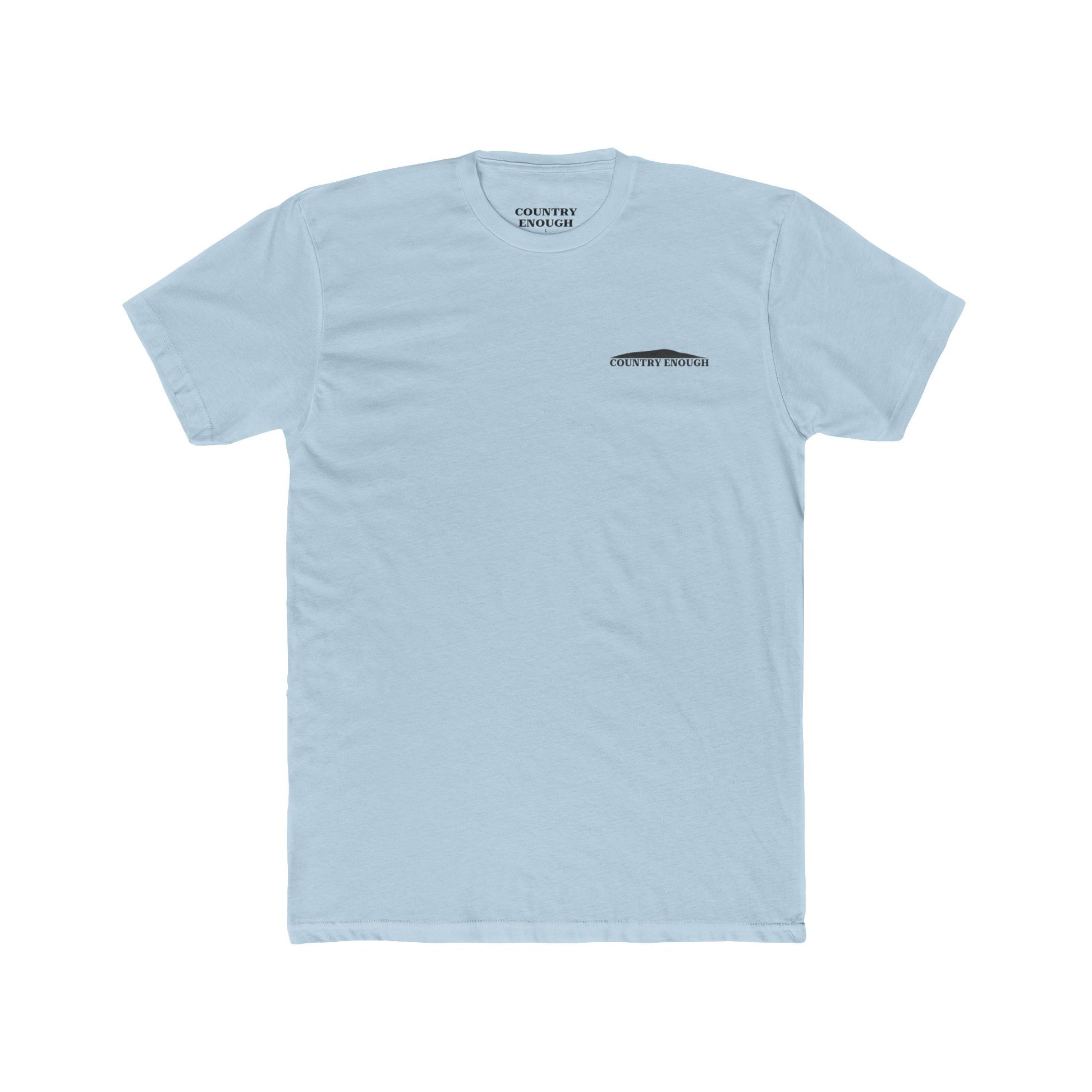 Light Blue t-shirt with graphic of silhouetted cowboy lassoing and desert landscape #lightblue