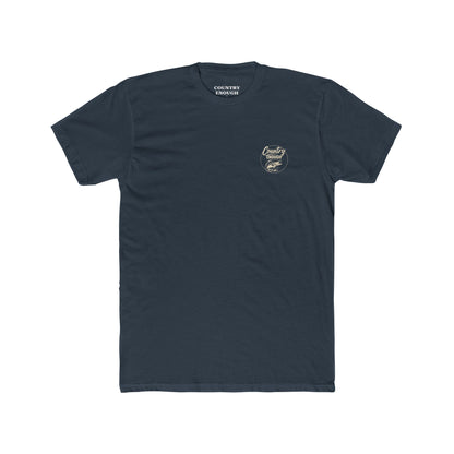 Indigo t-shirt with graphic of a leaping bass and the words country enough #indigo