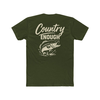 Military Green t-shirt with graphic of a leaping bass and the words country enough #militarygreen