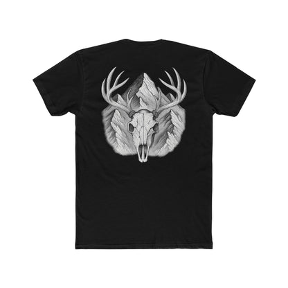 Black t-shirt with graphic of buck skull in front of mountains #black