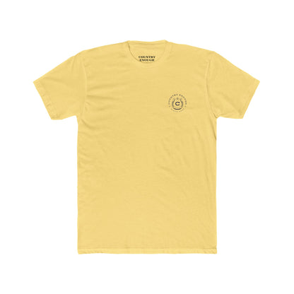 Yellow t-shirt featuring horse rider, western landscape, and sun #yellow