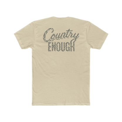 Cream t-shirt with graphic of the words country enough shaped with fish #cream