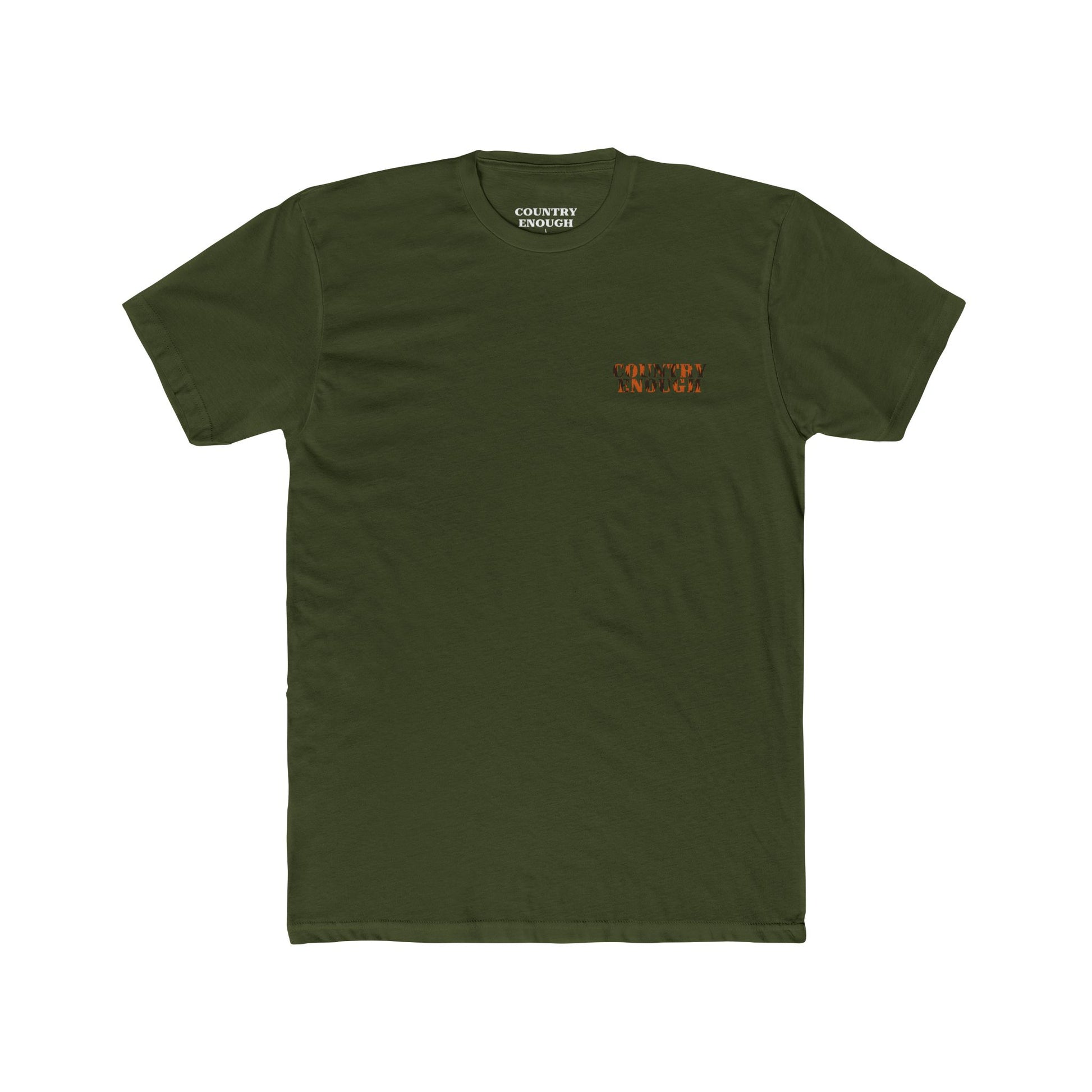 Military Green t-shirt with graphic of an aoudad in the mountains #militarygreen