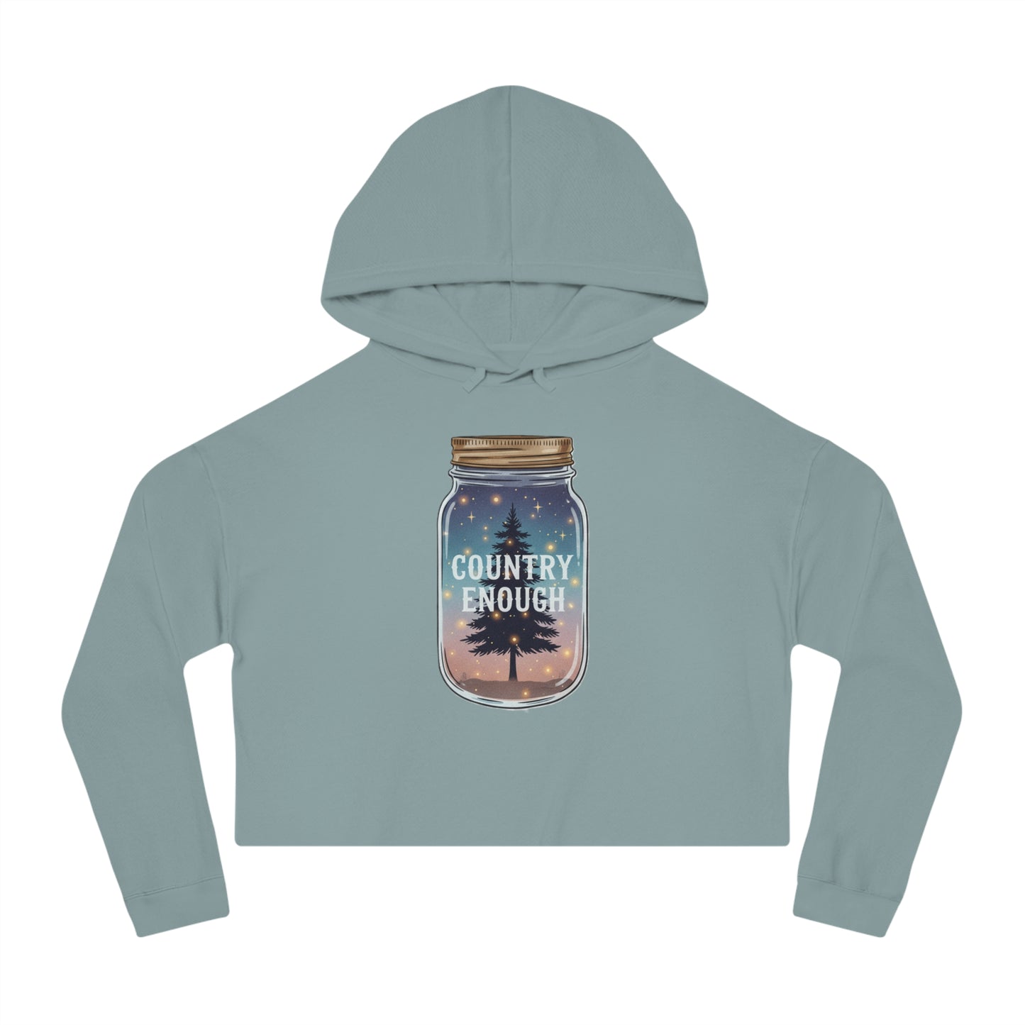 Mineral crop hoodie with mason jar, pine trees, and stars graphic #mineral