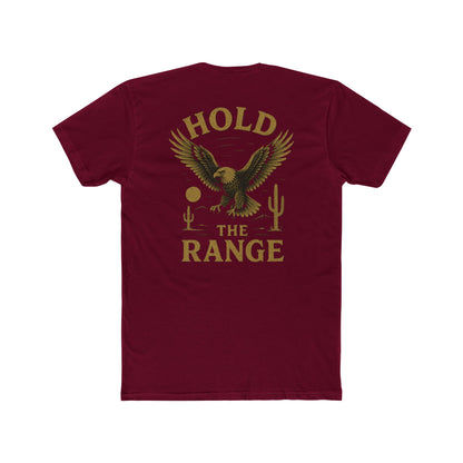 Cardinal Red t-shirt with graphic of an eagle, desert landscape, and the words hold the range #cardinalred