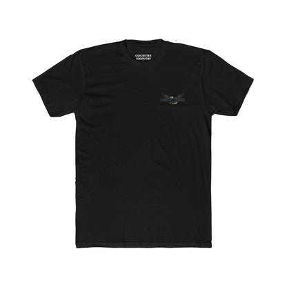 Black t-shirt featuring graphic of an eagle, mountains, and the words American Frontier Est 1776 #black