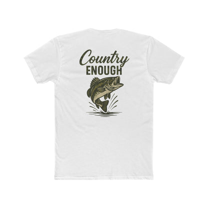White t-shirt with graphic of a bass and the words country enough #white