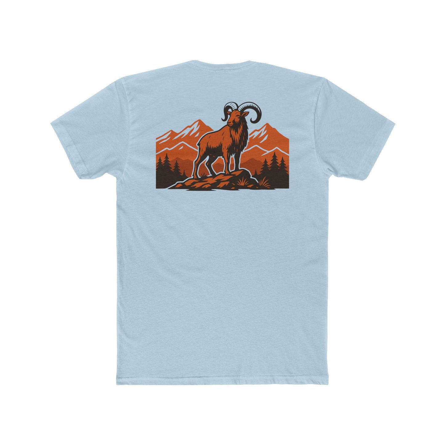 Light Blue t-shirt with graphic of an aoudad in the mountains #lightblue