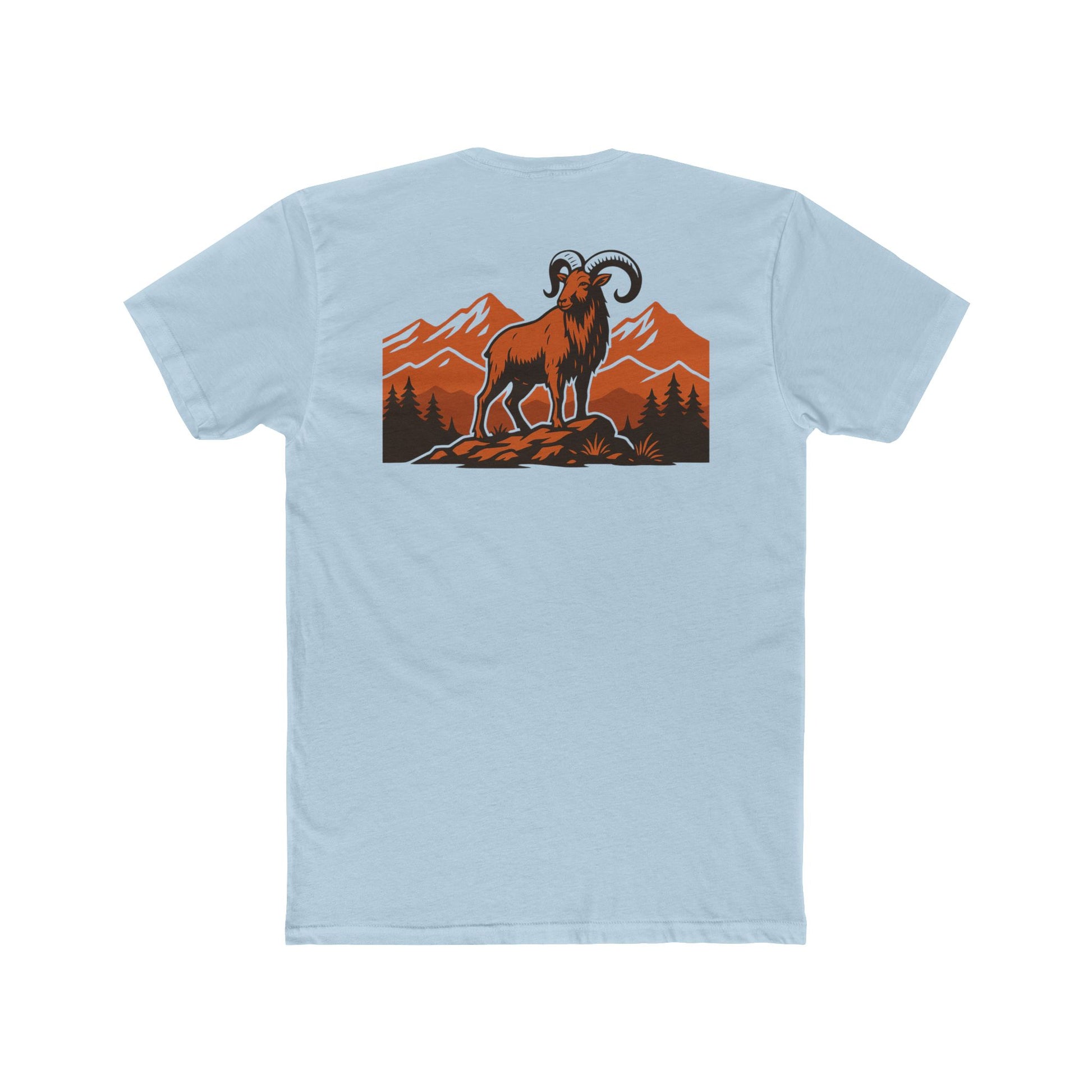 Light Blue t-shirt with graphic of an aoudad in the mountains #lightblue