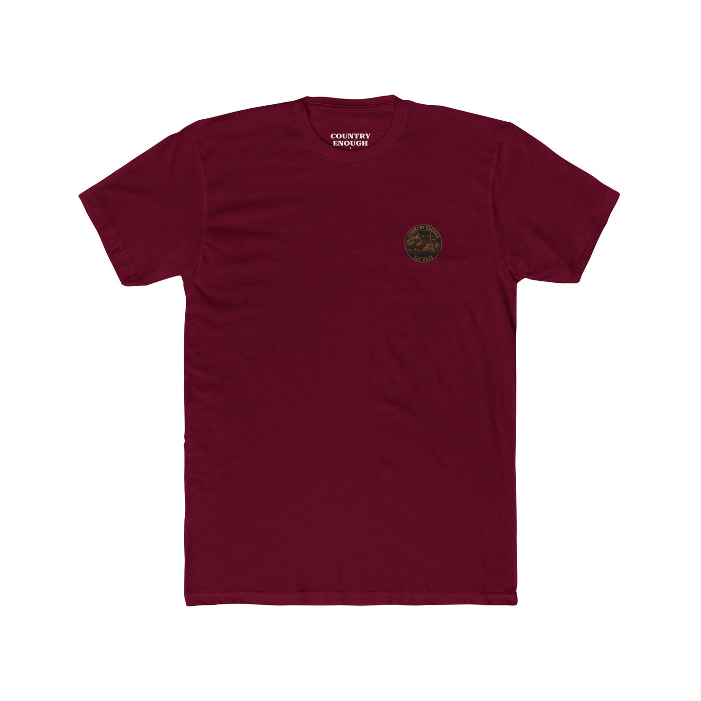 Maroon t-shirt with bison staring at a cross on the plains by the mountains #maroon