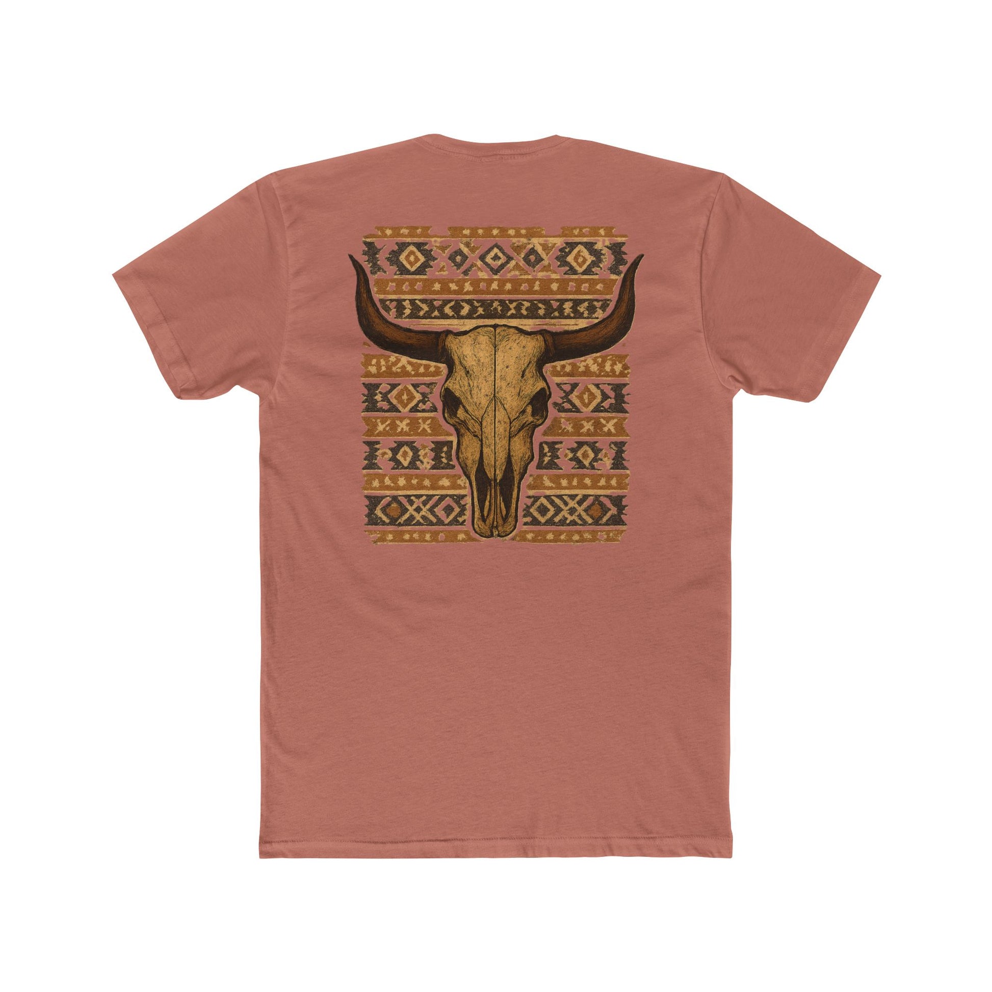 Desert Pink t-shirt with bull skull and aztec pattern graphic #desertpink