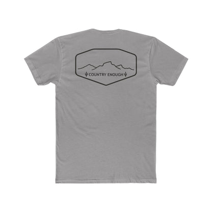 Gray t-shirt with graphic of a line mountain drawing, cacti and the words Country Enough #gray