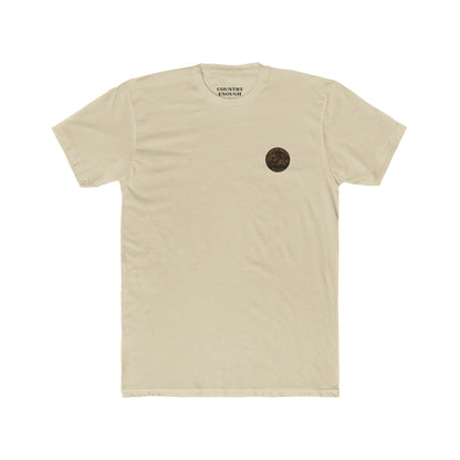 Cream t-shirt with bison staring at a cross on the plains by the mountains #cream
