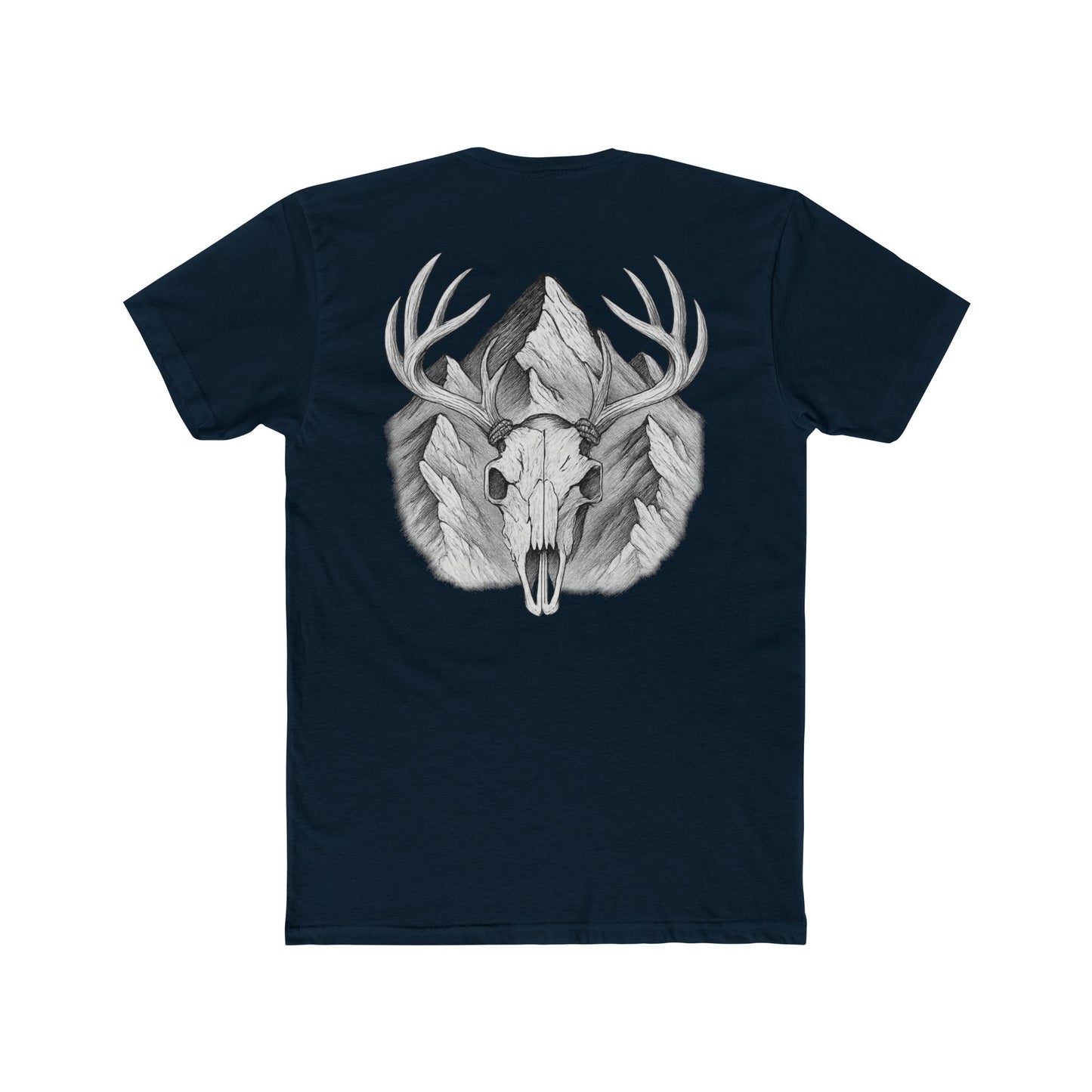 Midnight Navy t-shirt with graphic of buck skull in front of mountains #midnightnavy