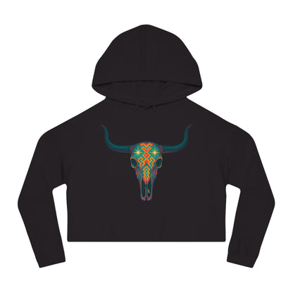 Black hoodie with a colorful bull skull design #black
