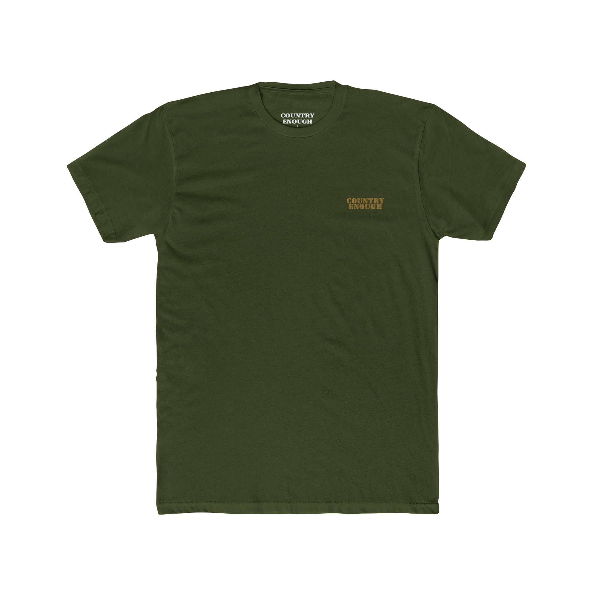 Military Green t-shirt with graphic of an eagle, desert landscape, and the words hold the range #militarygreen