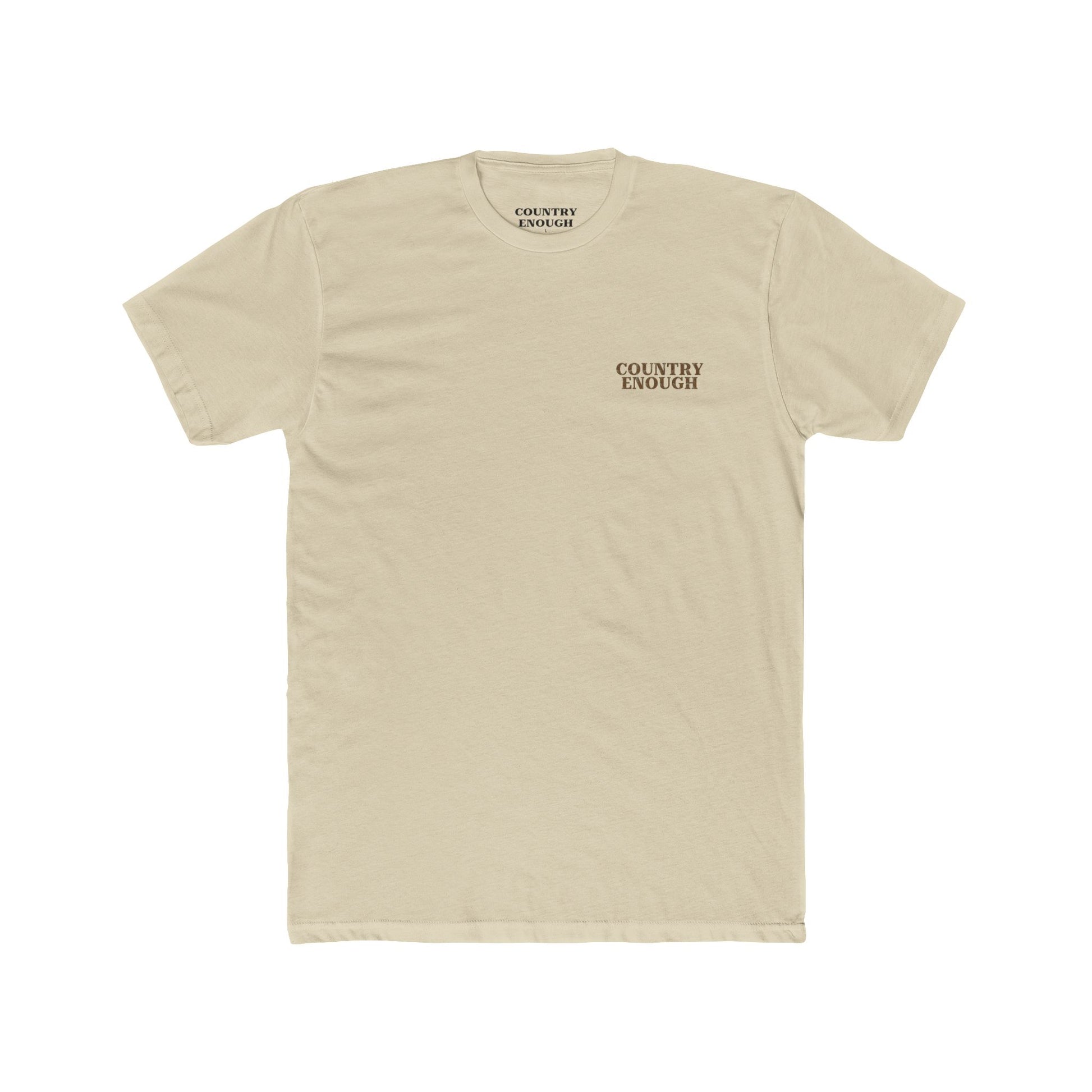 Cream t-shirt with graphic design of a buck in the woods and words roam wide #cream