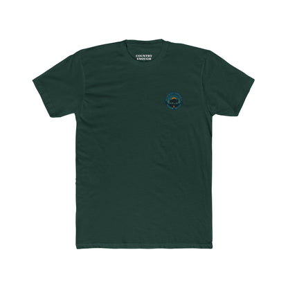 Forest Green T-Shirt with graphic of bison, sun, mountains, and the words roam wide #forestgreen