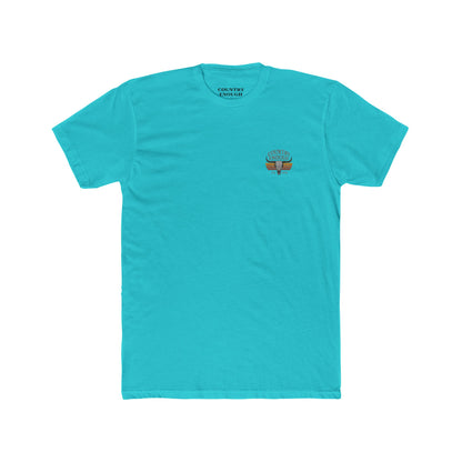 Tahiti Blue t-shirt with vintage retro graphic of a bull skull and words country enough EST 2025 #tahitiblue