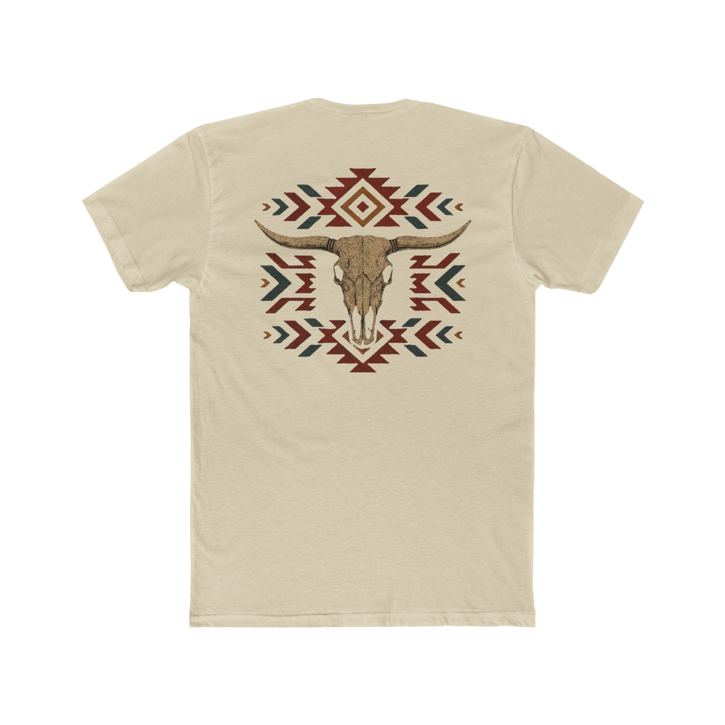 Cream t-shirt with bull skull and aztec print graphic #cream