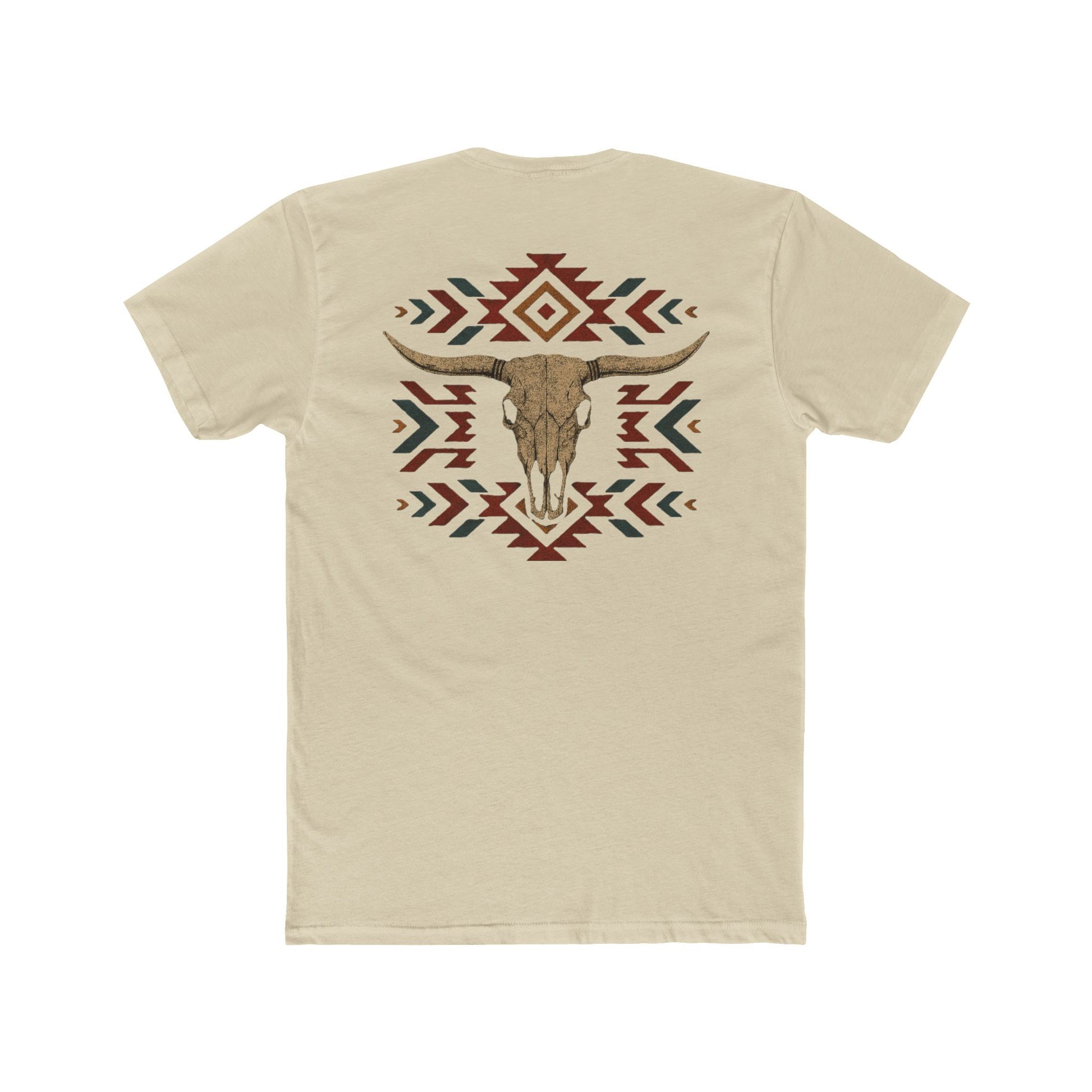 Cream t-shirt with bull skull and aztec print graphic #cream