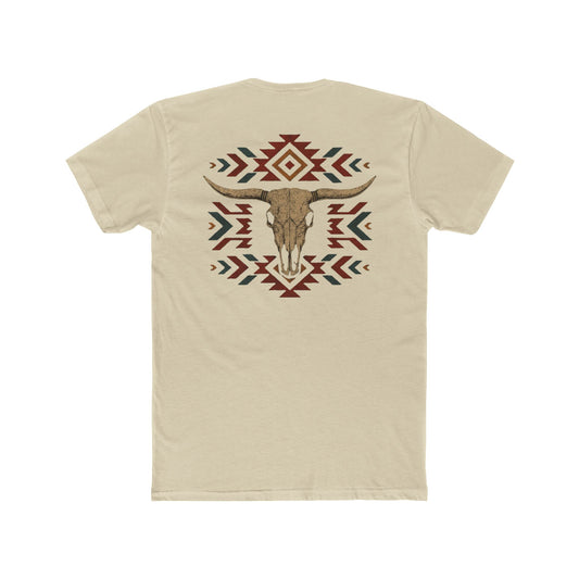 Cream t-shirt with bull skull and aztec print graphic #cream
