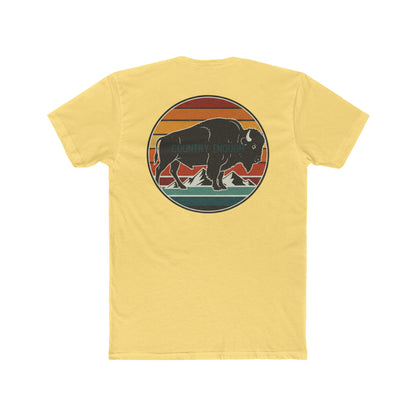 Yellow t-shirt with a bison, sunset and mountain landscape graphic #yellow