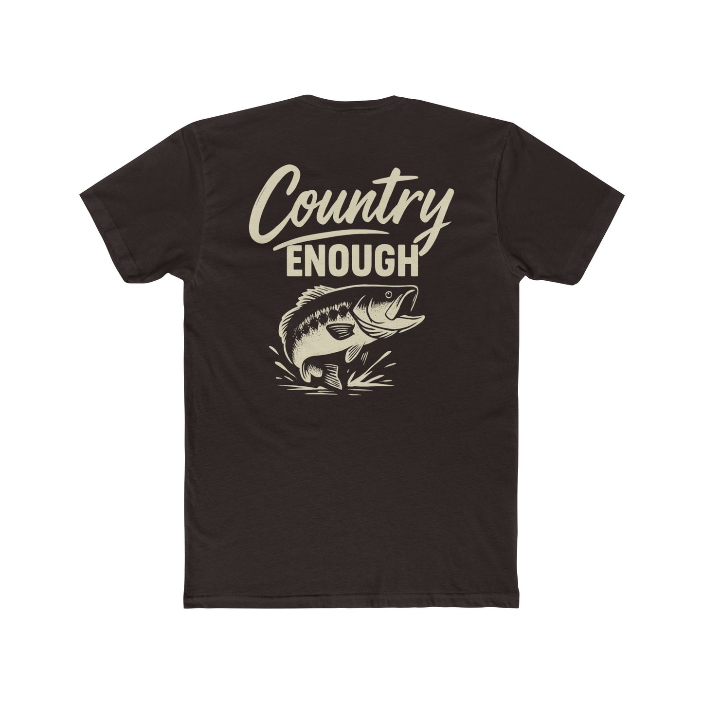 Dark Brown t-shirt with graphic of a leaping bass and the words country enough #darkbrown