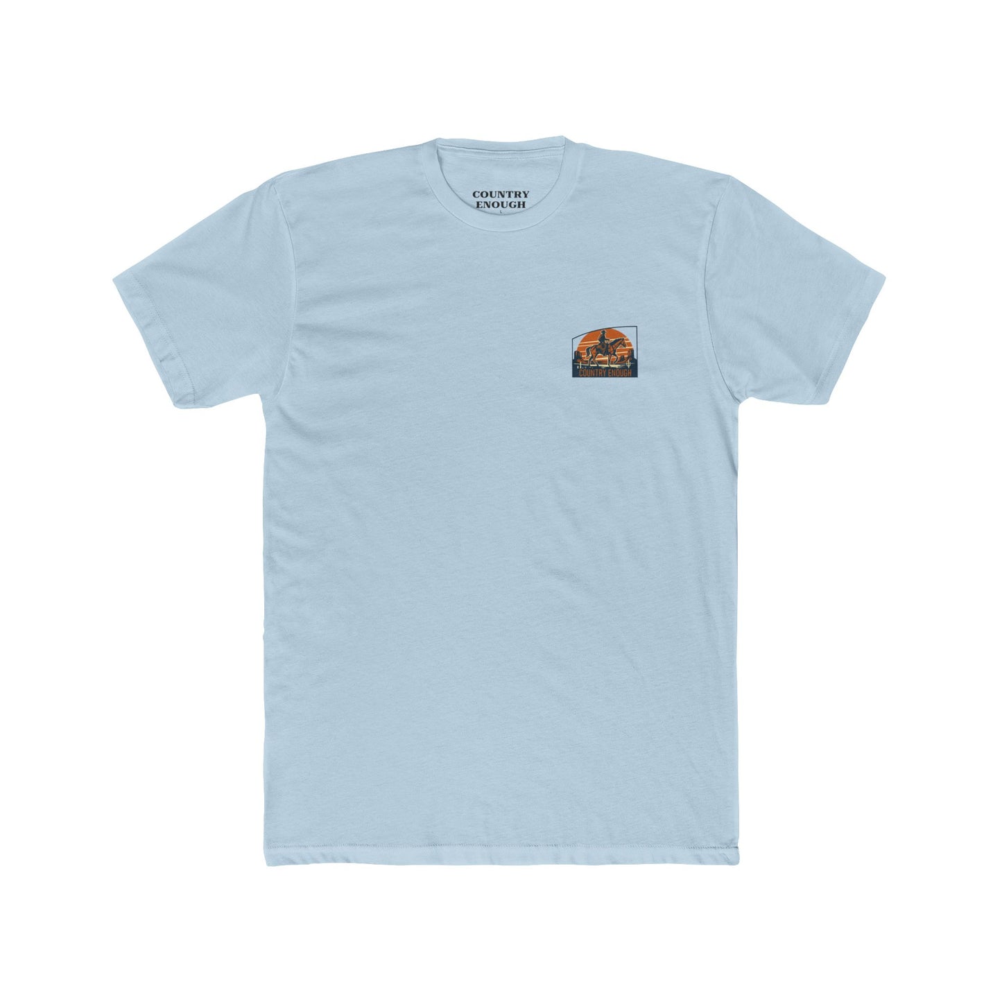 Light Blue t-shirt with graphic design containing horse and rider, desert, mountains, and cactus #lightblue