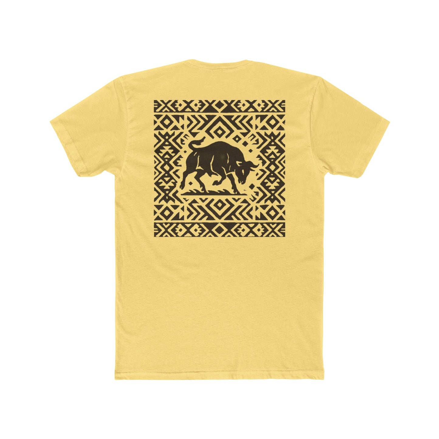 Yellow t-shirt with bull and aztec pattern border graphic #yellow