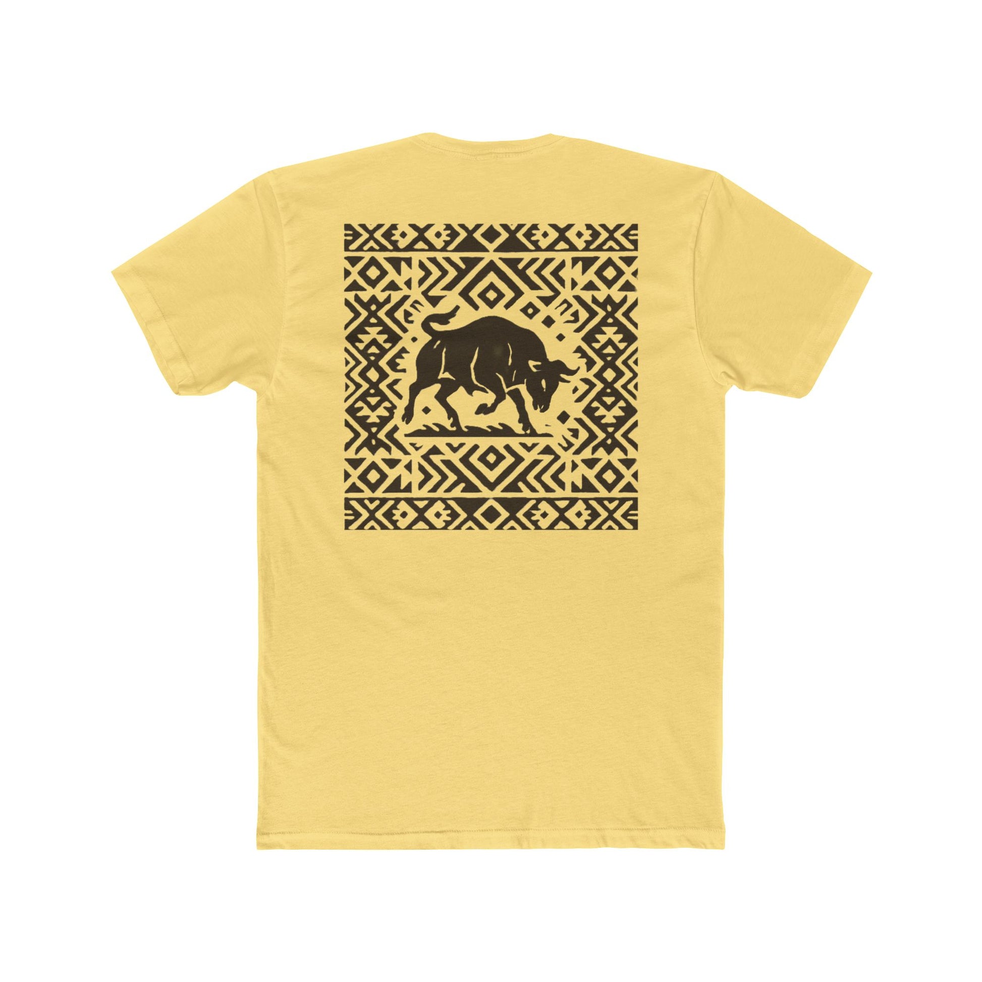 Yellow t-shirt with bull and aztec pattern border graphic #yellow