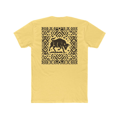 Yellow t-shirt with bull and aztec pattern border graphic #yellow