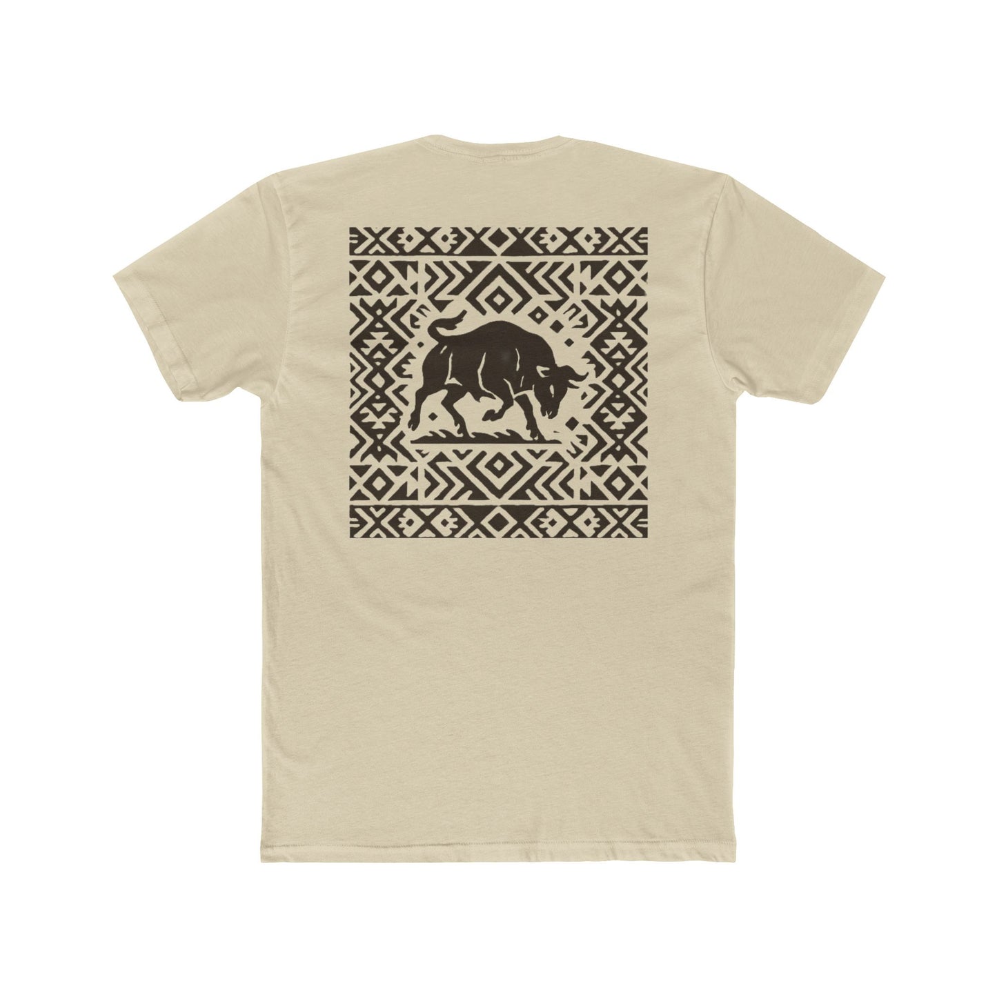 Cream t-shirt with bull and aztec pattern border graphic #cream