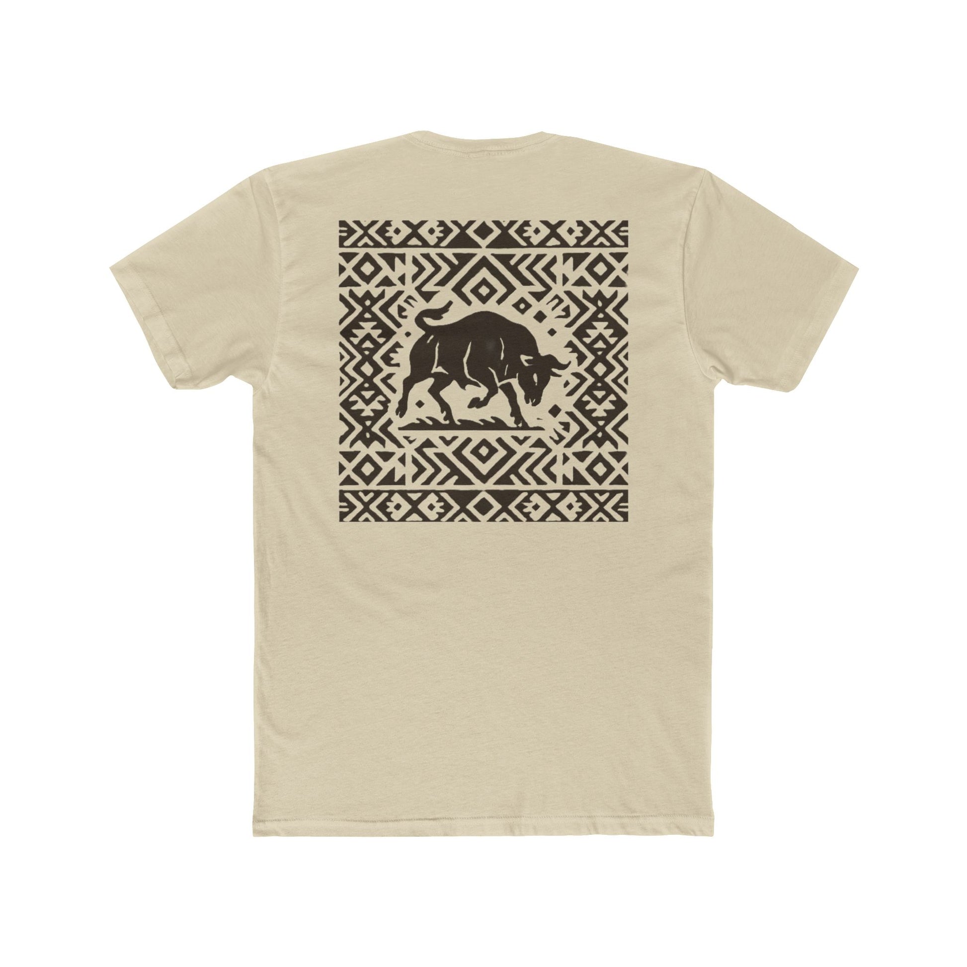 Cream t-shirt with bull and aztec pattern border graphic #cream