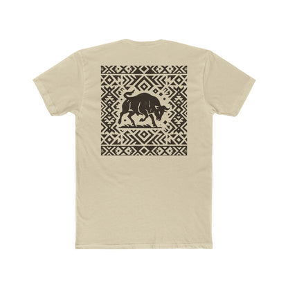 Cream t-shirt with bull and aztec pattern border graphic #cream