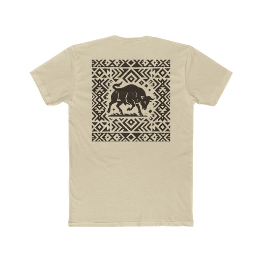Cream t-shirt with bull and aztec pattern border graphic #cream