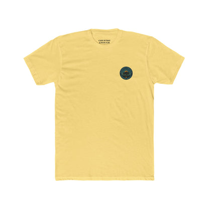 Yellow T-Shirt with graphic of bison, sun, mountains, and the words roam wide #yellow