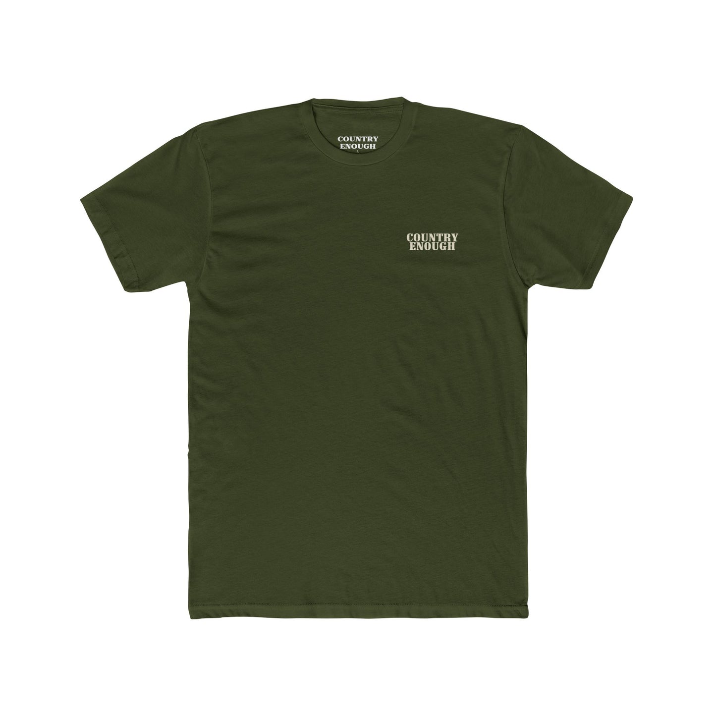 Military Green t-shirt with graphic of a cowboy lassoing on top of a bull in a desert landscape #militarygreen