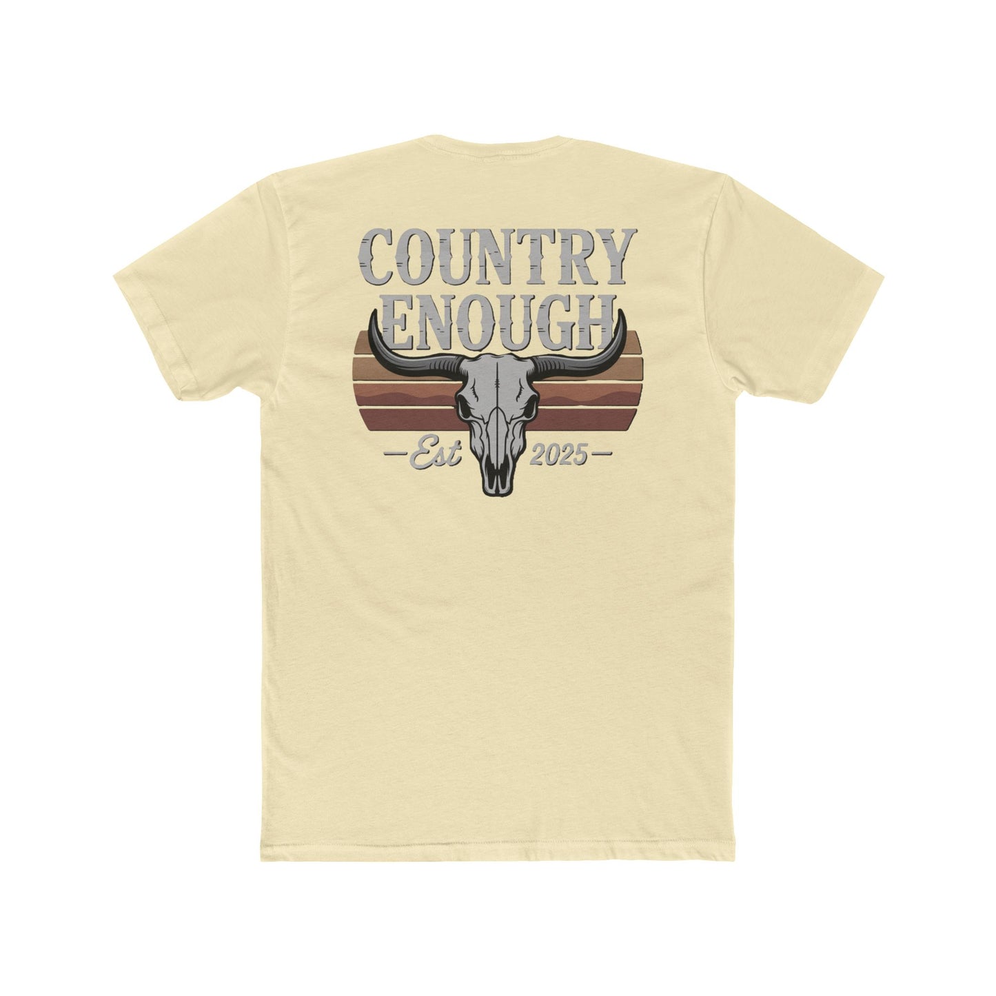 Natural t-shirt with vintage retro graphic of a bull skull and words country enough EST 2025 #natural