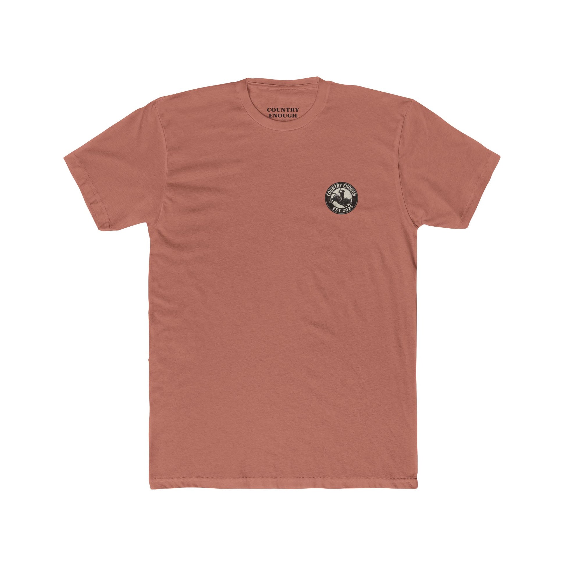 Desert Pink t-shirt with circular graphic of a bucking bull with rider and the phrase honky tonkin' kind night #desertpink