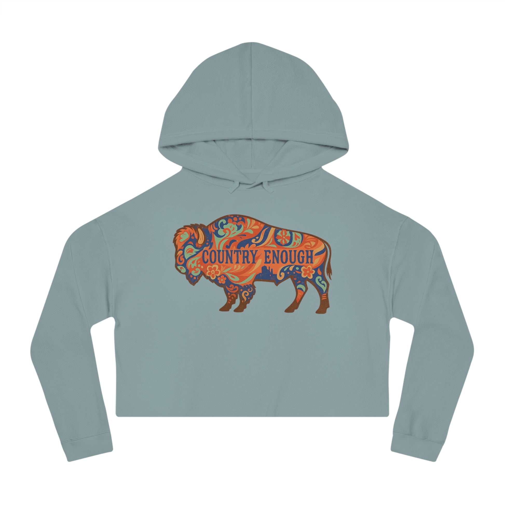 Mineral crop hoodie with floral bison graphic and country enough text #mineral