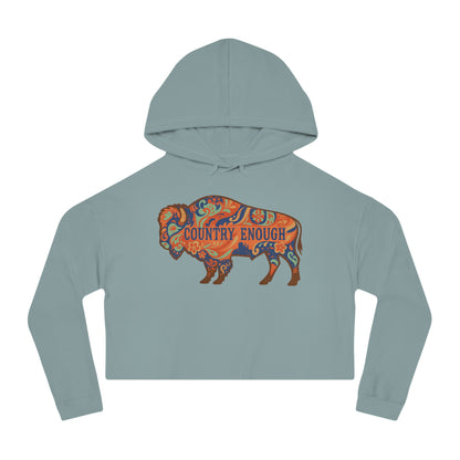 Mineral crop hoodie with floral bison graphic and country enough text #mineral