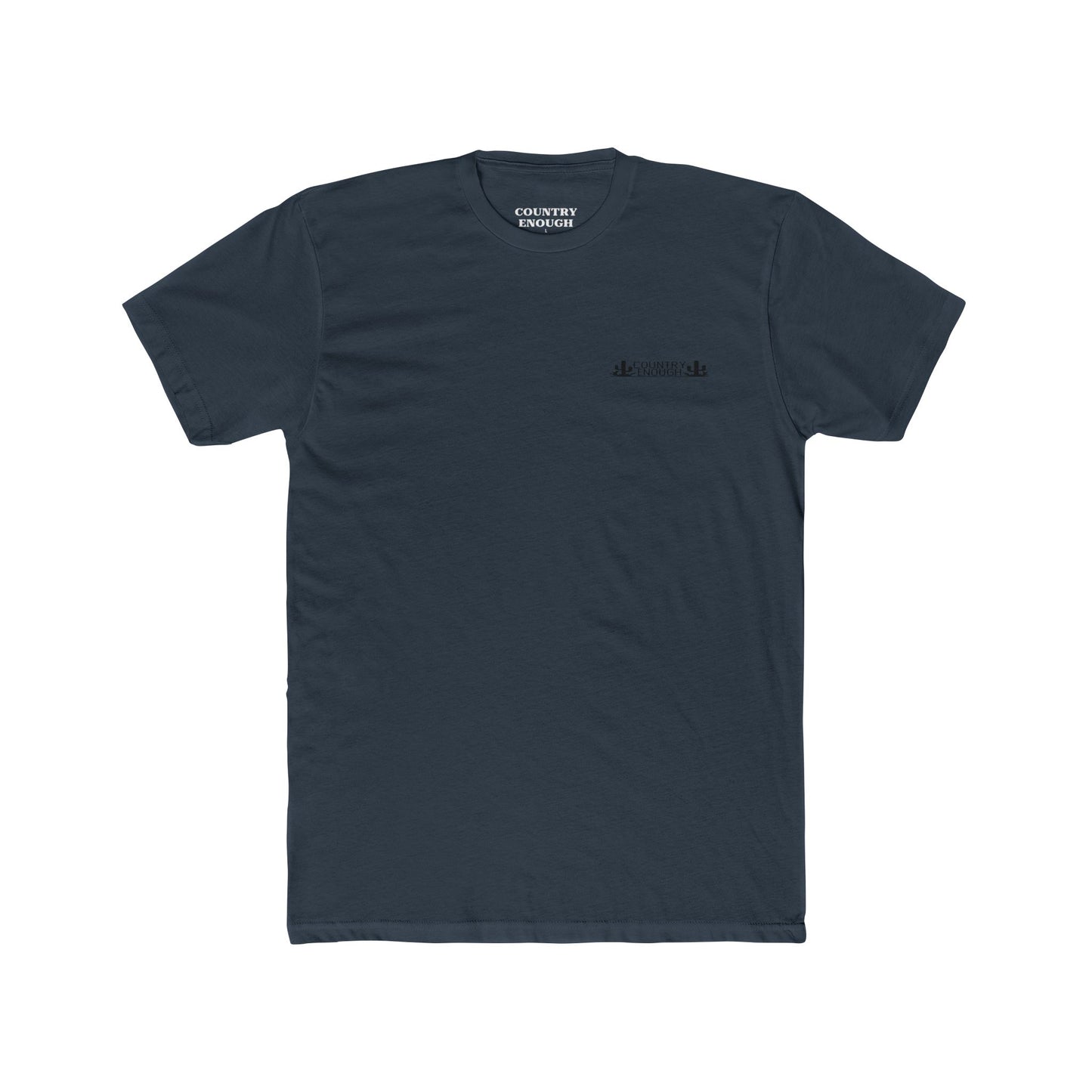 Indigo t-shirt with mountain peaks, an open road, and desert cacti graphic #indigo